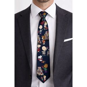 Peanuts Snoopy Charlie Brown Mens One Size Blue Excellent Valentine Silk Necktie
